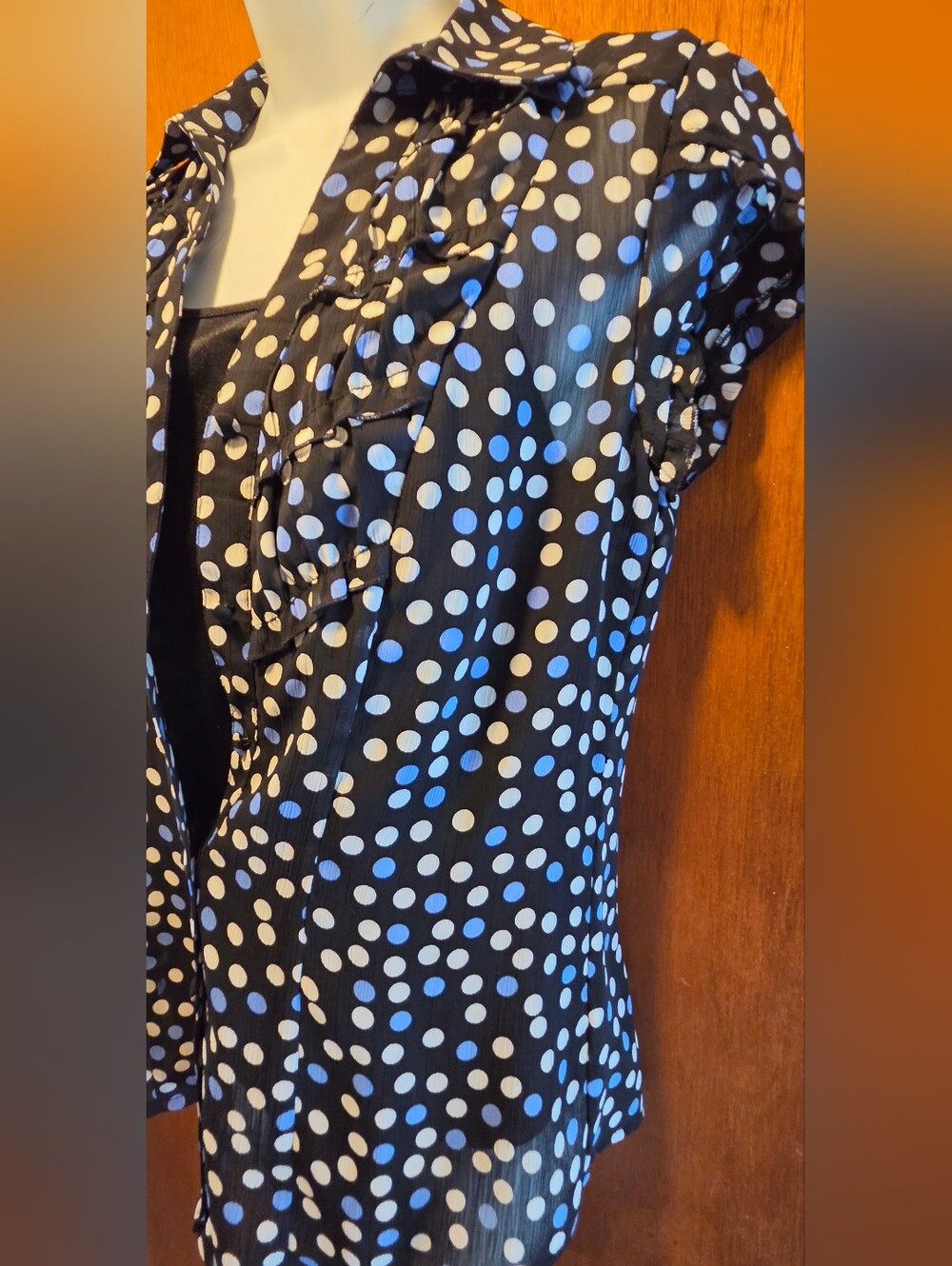 Style & Co. Petite Layered Tank & Sheer Ruffled Polkadot Blouse Top Sz2P - Picture 4 of 10